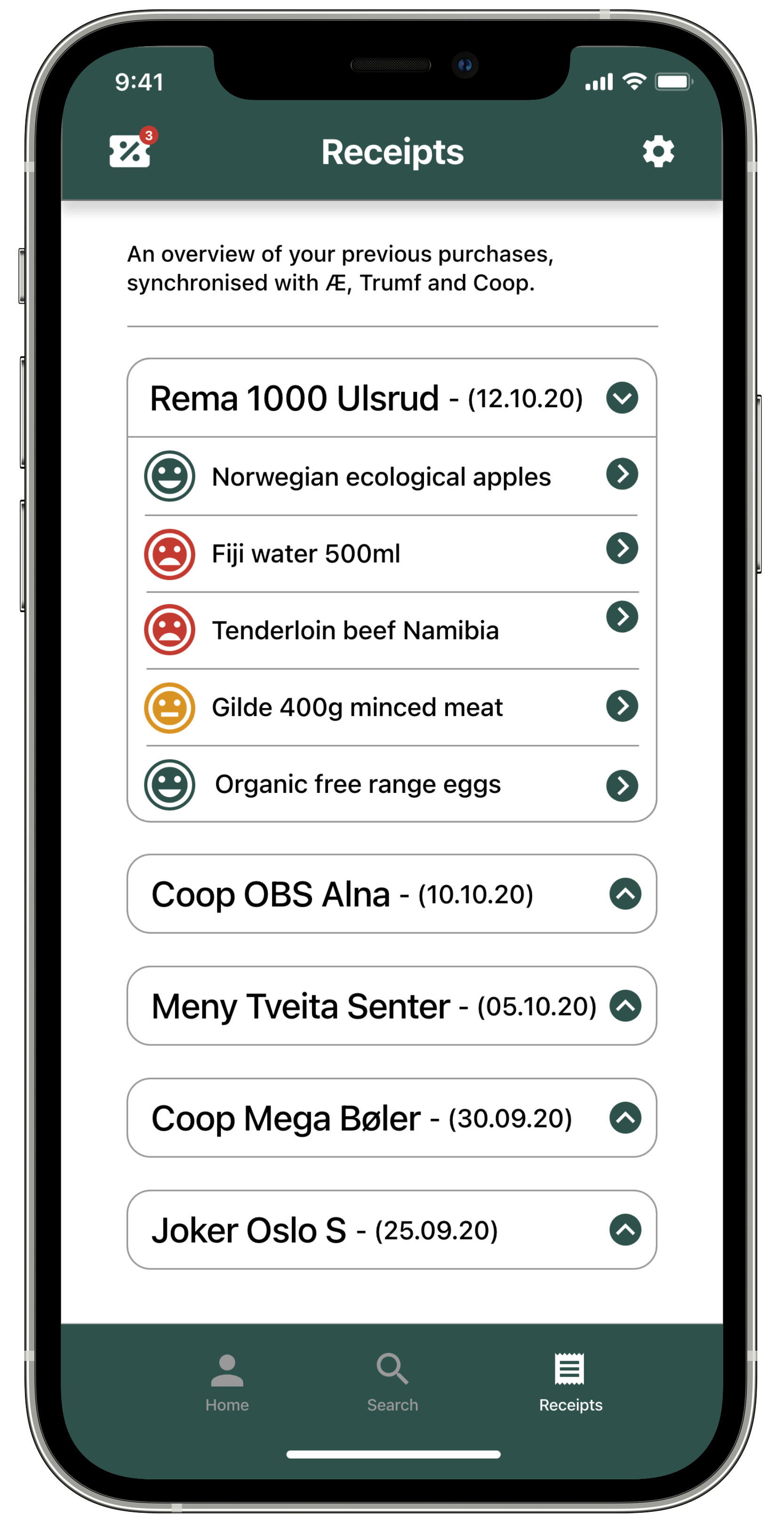 cFood-app receipt page